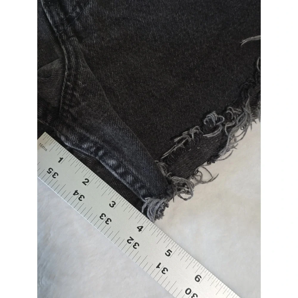 Levi's Vintage 90s Womens W30 550 Orange Tab Cut Off Black Denim Shorts Festival